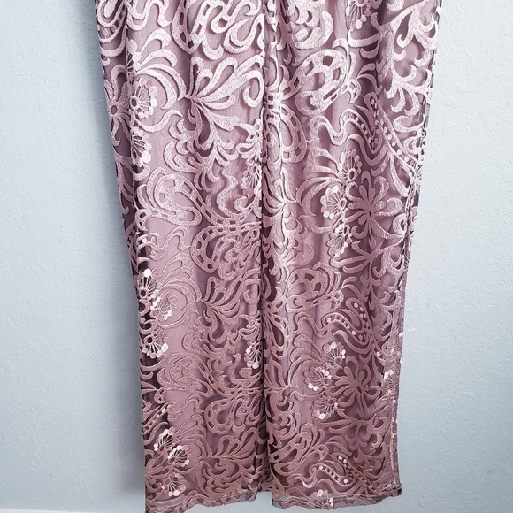 JS Collections Embroidered Mesh Flutter Sleeve Elegant Lace Evening Gown - Picture 11 of 14